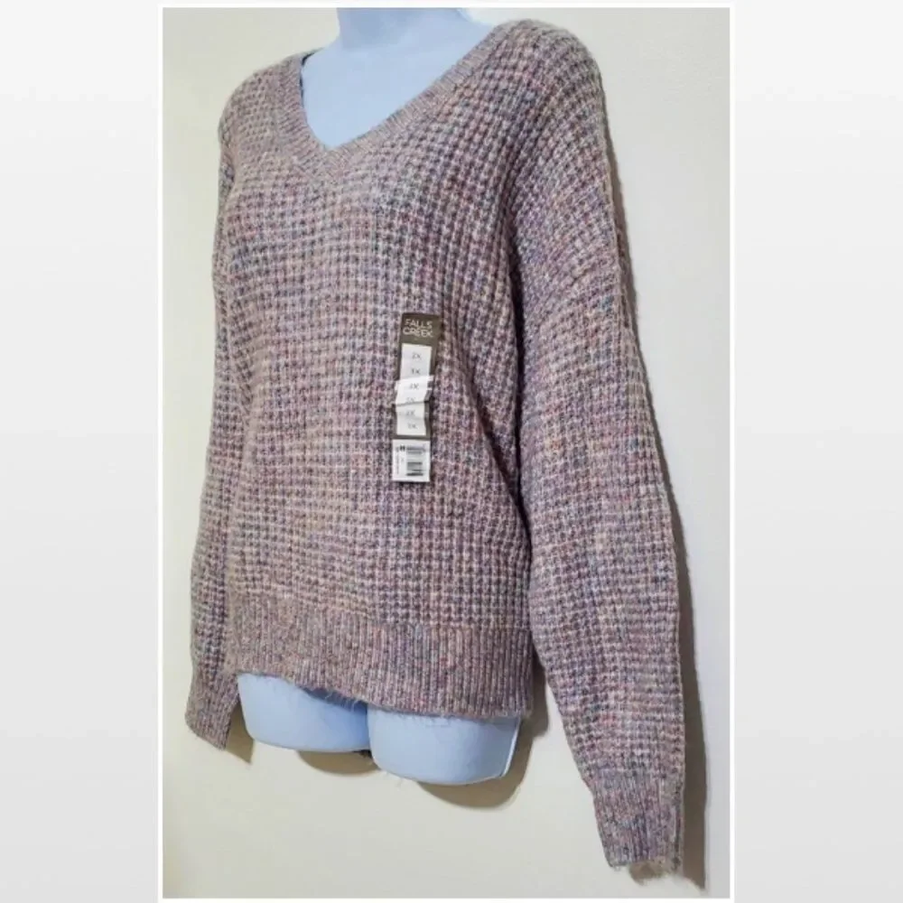 New Falls Creek Sweater Womens Plus 3X Hi Low Purple Grey Ombre Fuzzy Knit NWT - Picture 6 of 16